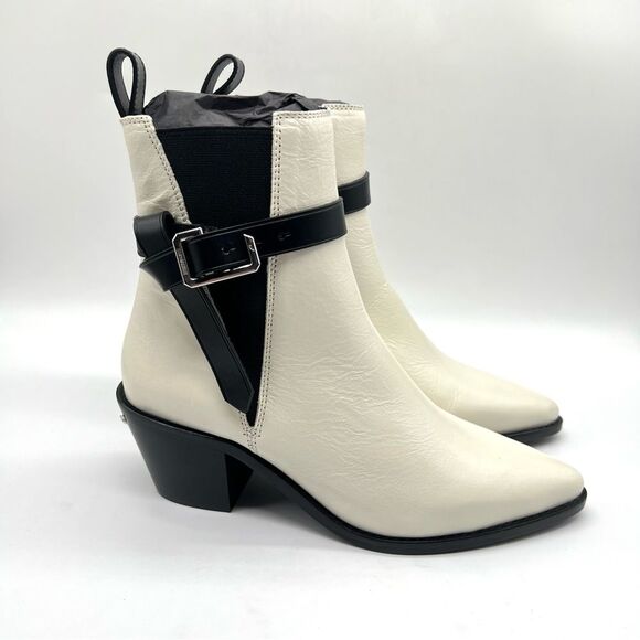 ZADIG & VOLTAIRE Size 37 7 Heritage Tyler Cecilia White Black Leather Boots NEW - Picture 2 of 15